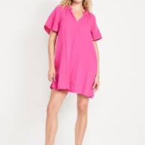 NWT Old Navy Split Neck Crinkle Gauze Swing MIni Dress